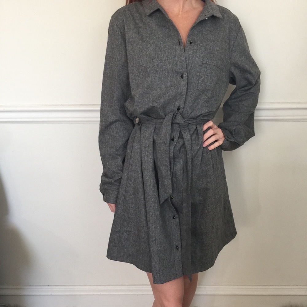 NWT Sezane Gray Camilla Waist Tie Shirt Dress - Picture 8 of 8
